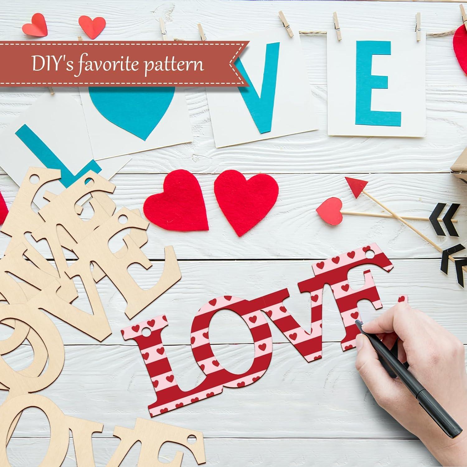 Curious Button 5 Pieces Unfinished Wooden Love Style Hanging Ornament for DIY Home Decoration, MDF Cutouts, Perfect Wooden Cutouts for Home Decor, Charming Wooden Hanging Ornaments (2.2x6.9IN) - Haoser