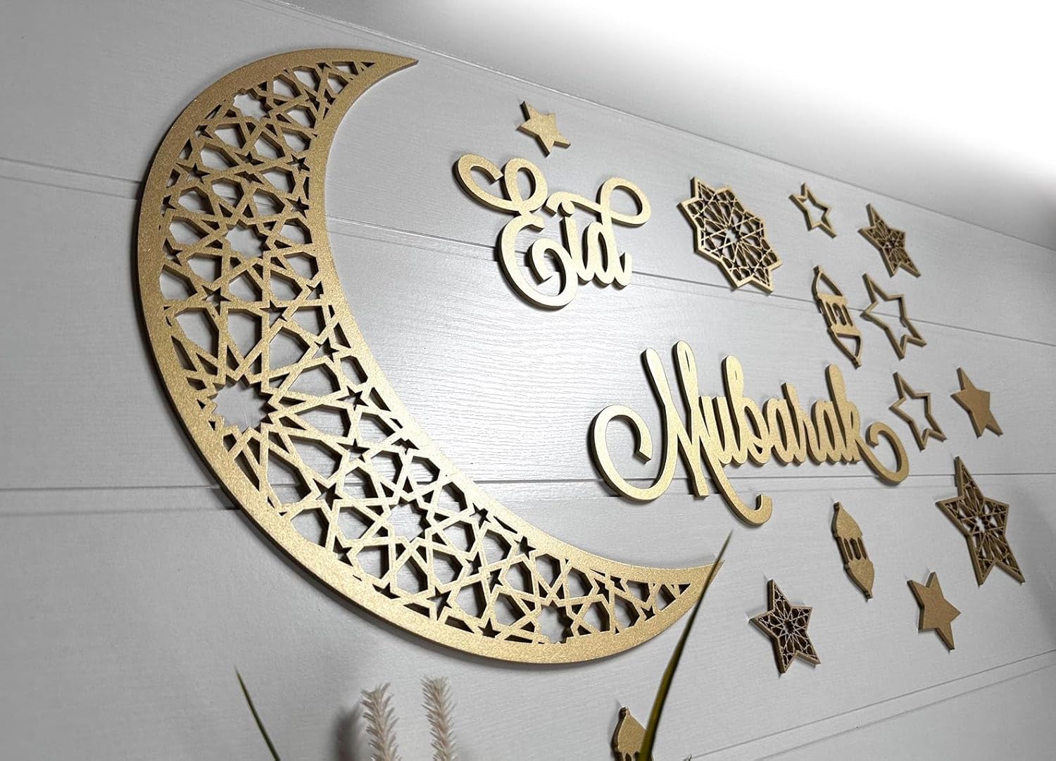 Set 1 Eid Mubarak Wall Decor| Ramadan Islamic Wall Art Moon Stars Lantern Decor | Muslim Home Decoration