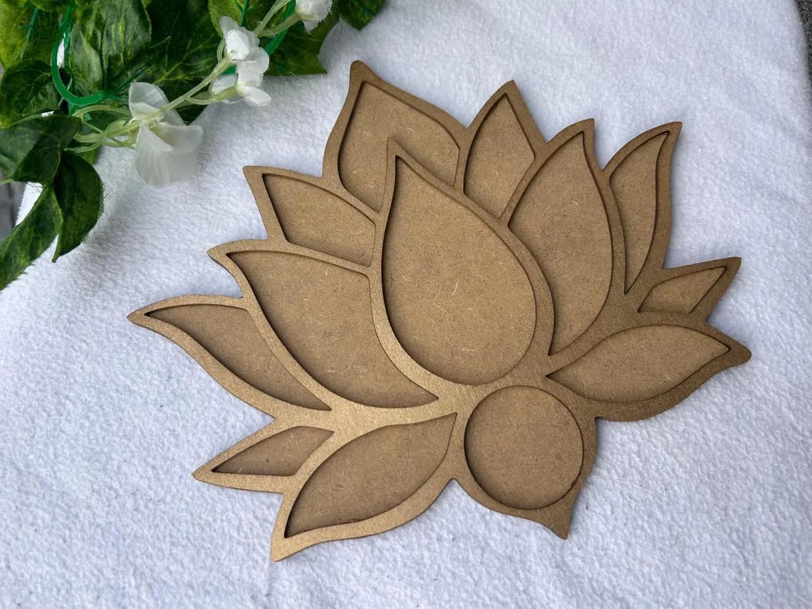 Wooden Lotus Flower Rangoli Stencil for Diwali – Eco-Friendly Reusable Pine MDF Template for Kids Crafts – 7.87 Inch