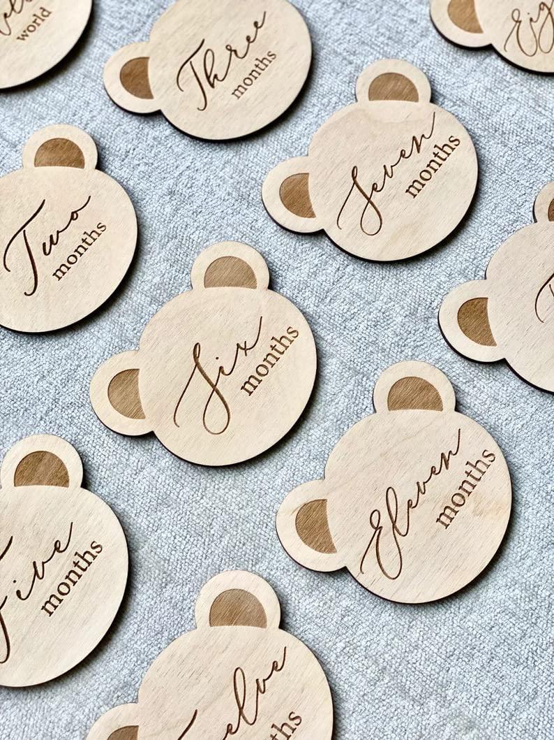 Haoser Teddy Bear Milestone Cards, Wooden Milestone Cards, Milestone, First Baby Milestones, Baby Shower Gift, Gender Neutral Gift - Haoser