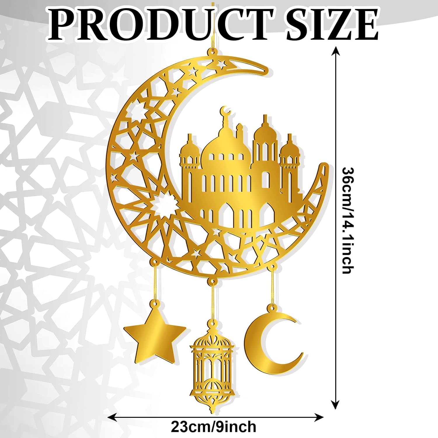 Ramadan Mubarak Acrylic Door Wreath – Hollow Moon & Star Islamic Wall Decor