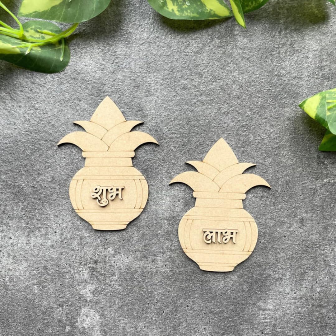 Kalash Shubh Labh Decorative Wooden MDF Cutout 3x3.5 Inches Set of 5
