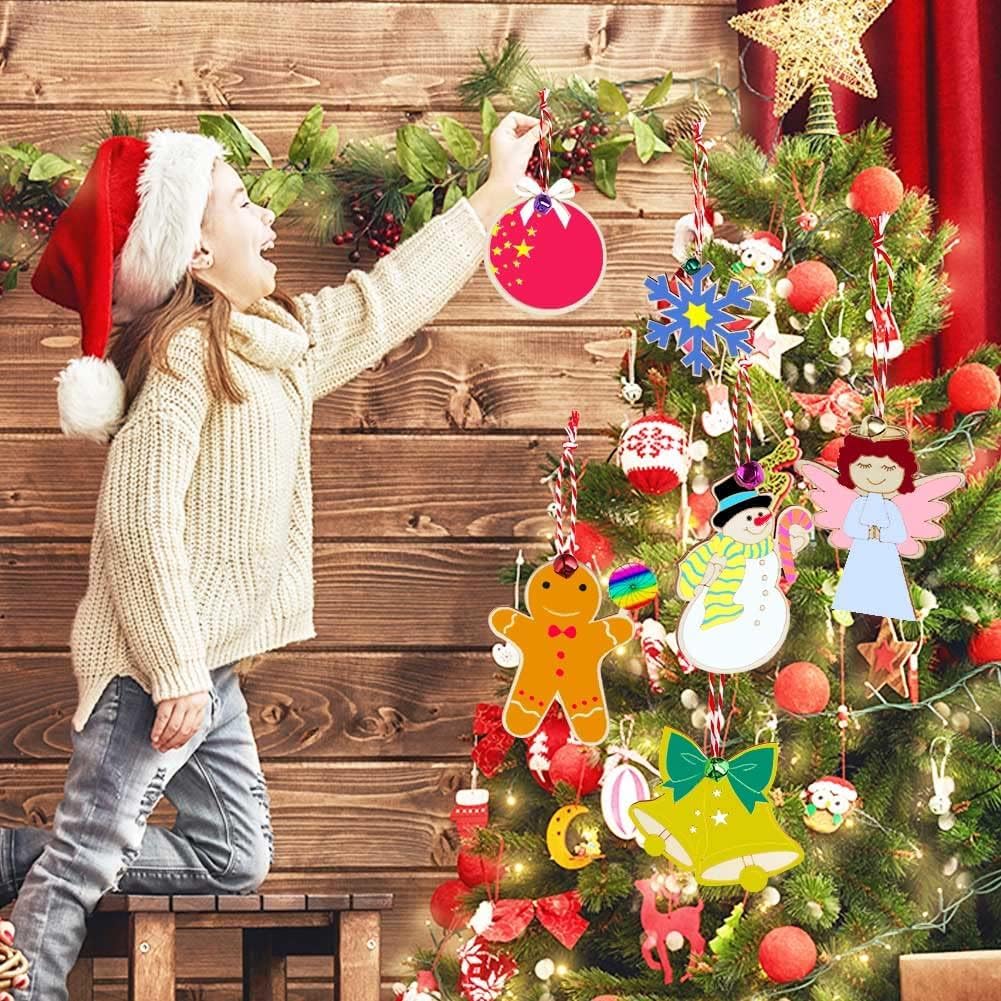 Haoser 18 pcs Wooden Christmas Ornaments Unfinished Wood