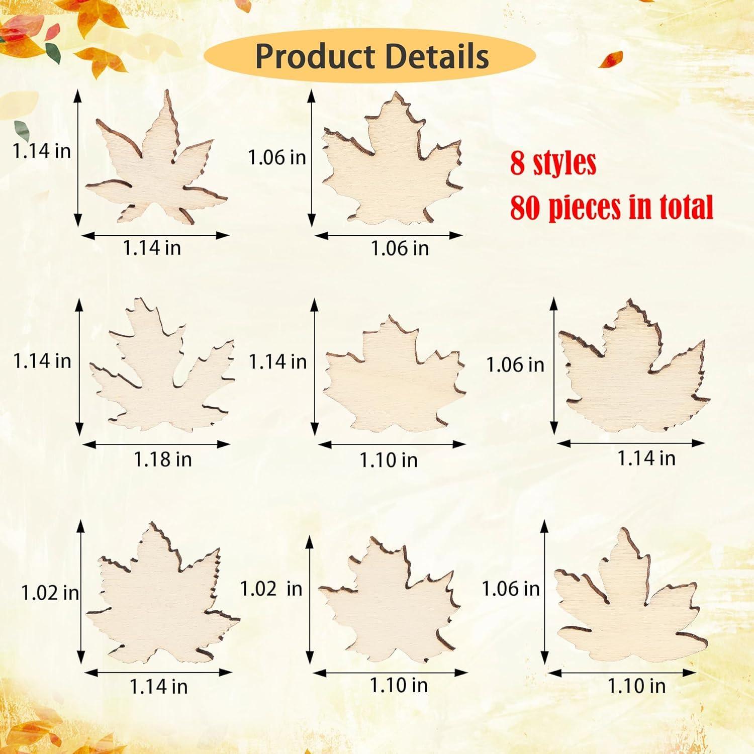 Haoser Wooden Maple Leaf Slice Maple Leaf Wood Pieces Mini Wooden Maple Leaf Cutout Unfinished Blank for Thanksgiving Fall DIY Decoration 1.2 Inch 80 Pieces - Haoser