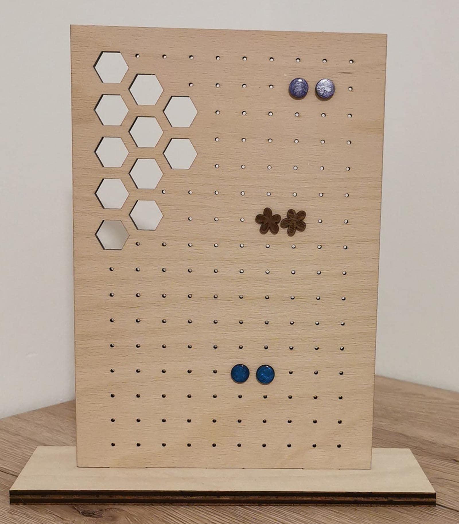 Haoser Wooden Earring Display Stand, Honeycomb Earring Organizer Earring Display Wood Hanging Jewelry Organizer for Stud Earrings (Earring Holder-6) - Haoser