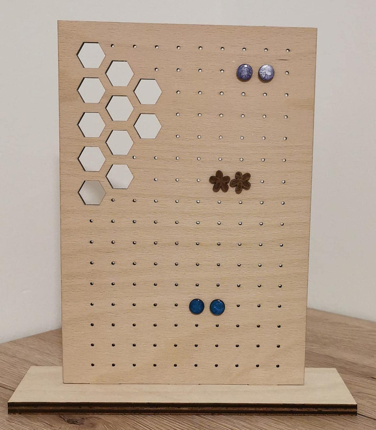 Haoser Wooden Earring Display Stand, Honeycomb Earring Organizer Earring Display Wood Hanging Jewelry Organizer for Stud Earrings (Earring Holder-6) - Haoser