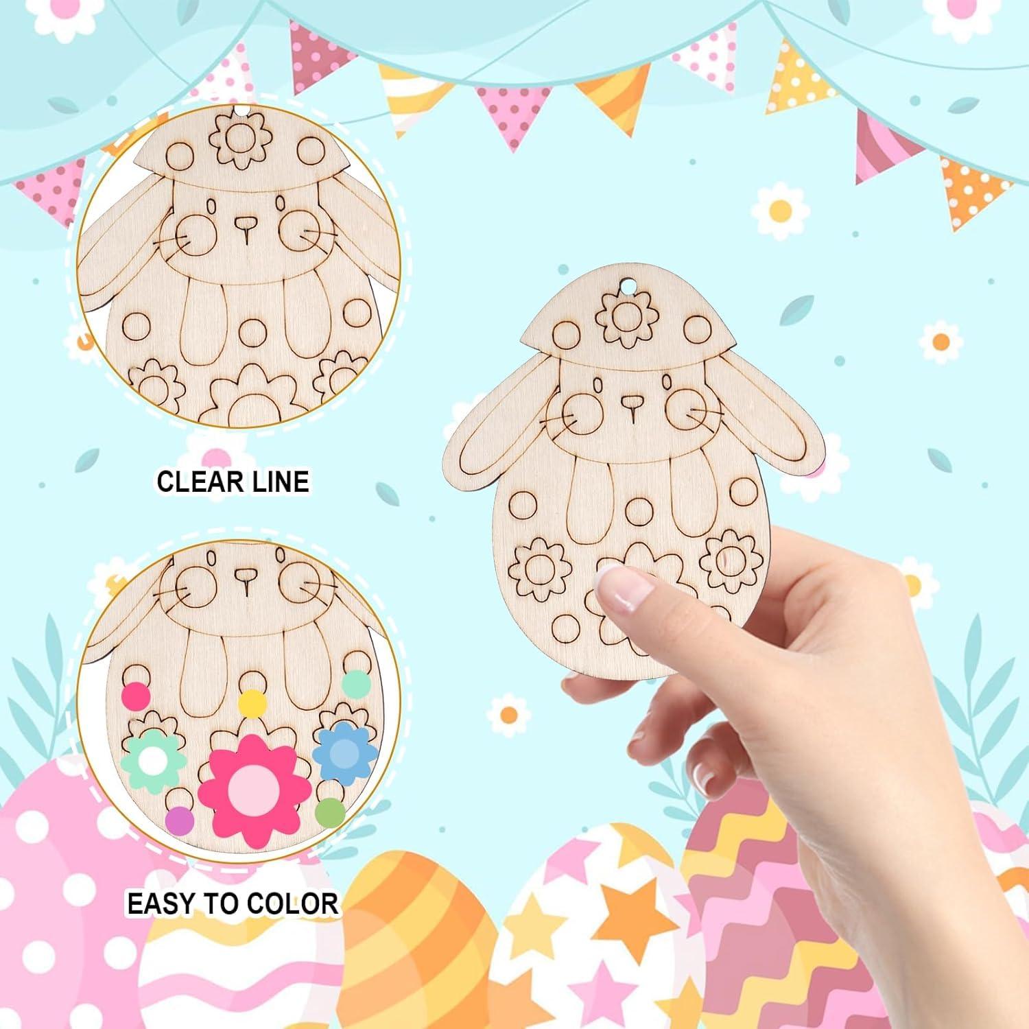 Haoser Easter Unfinished Wooden Cutouts, 12 PCS 12 Styles Bunny Rabbit Hanging Ornaments, Blank Wood Cutouts for Crafts, Wooden Blank Paint Crafts for DIY Easter Spring Home Holiday School Decoration - Haoser