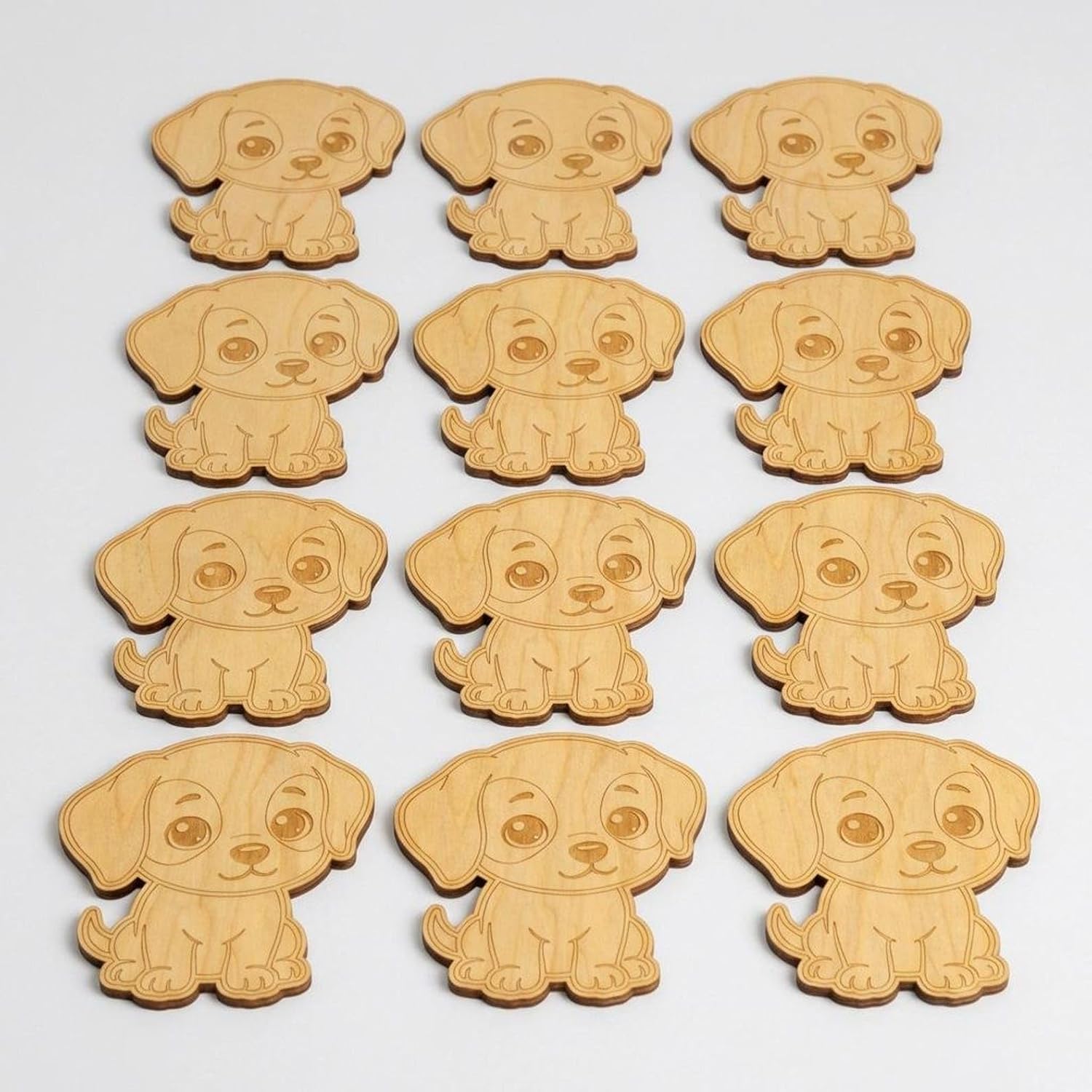 Set of 12 Wooden Puppy Craft Blanks | 4 Inch MDF Dog Cutouts