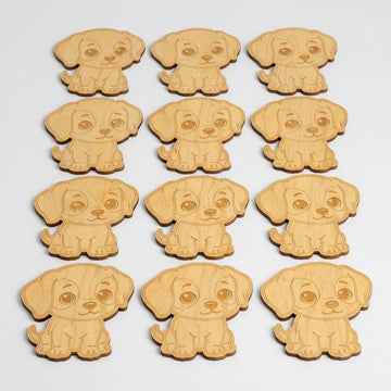 Set of 12 Wooden Puppy Craft Blanks | 4 Inch MDF Dog Cutouts