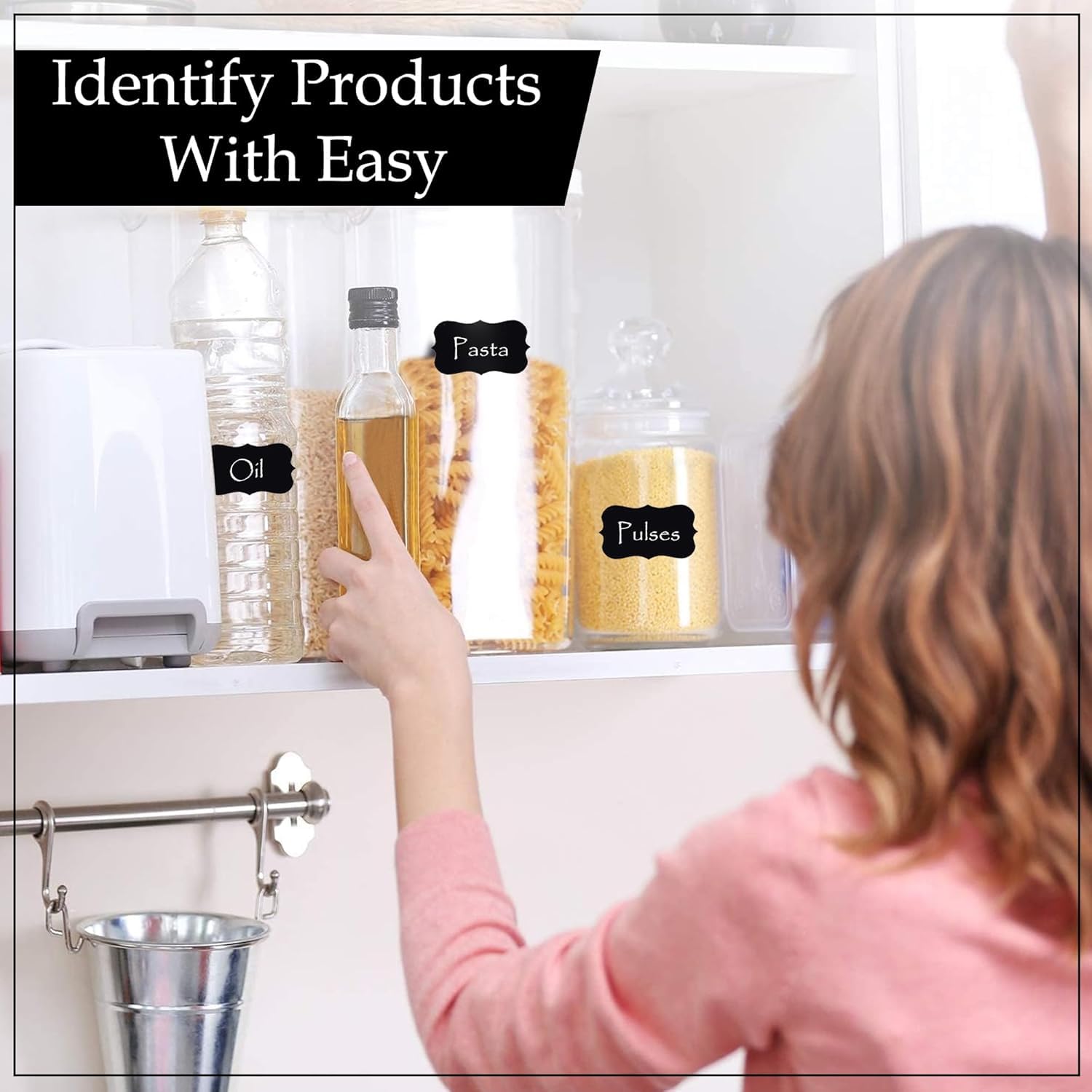 50 Pcs Waterproof Vinyl Black Label Stickers for Mason Jars, Glass & Plastic Bottles | 6x3 Inch Stickers with 1 White Chalk Pencil | Self-Adhesive Spice Pantry Labels