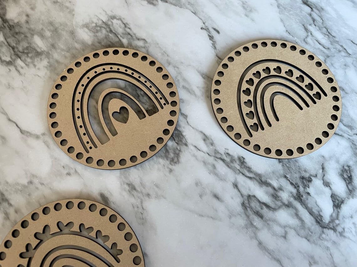 Pack of 3 Wooden MDF Macrame Mandala Boho Rainbow Coaster Blanks | DIY Mandala Frames & Findings for Resin, Crochet, Macrame & Crafts (4 Inch, 3 Styles)