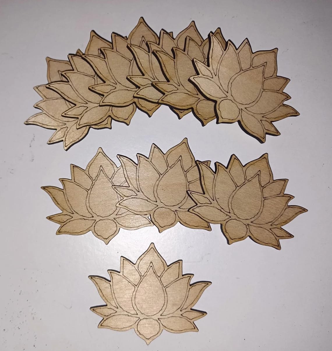 Pack of 10 Wooden MDF Lotus Flower Craft Shapes | 6 Inch Unfinished Wooden Cutouts | DIY Craft Base | Lotus Outline Wooden Shapes for Art, Painting, Decor & Macrame