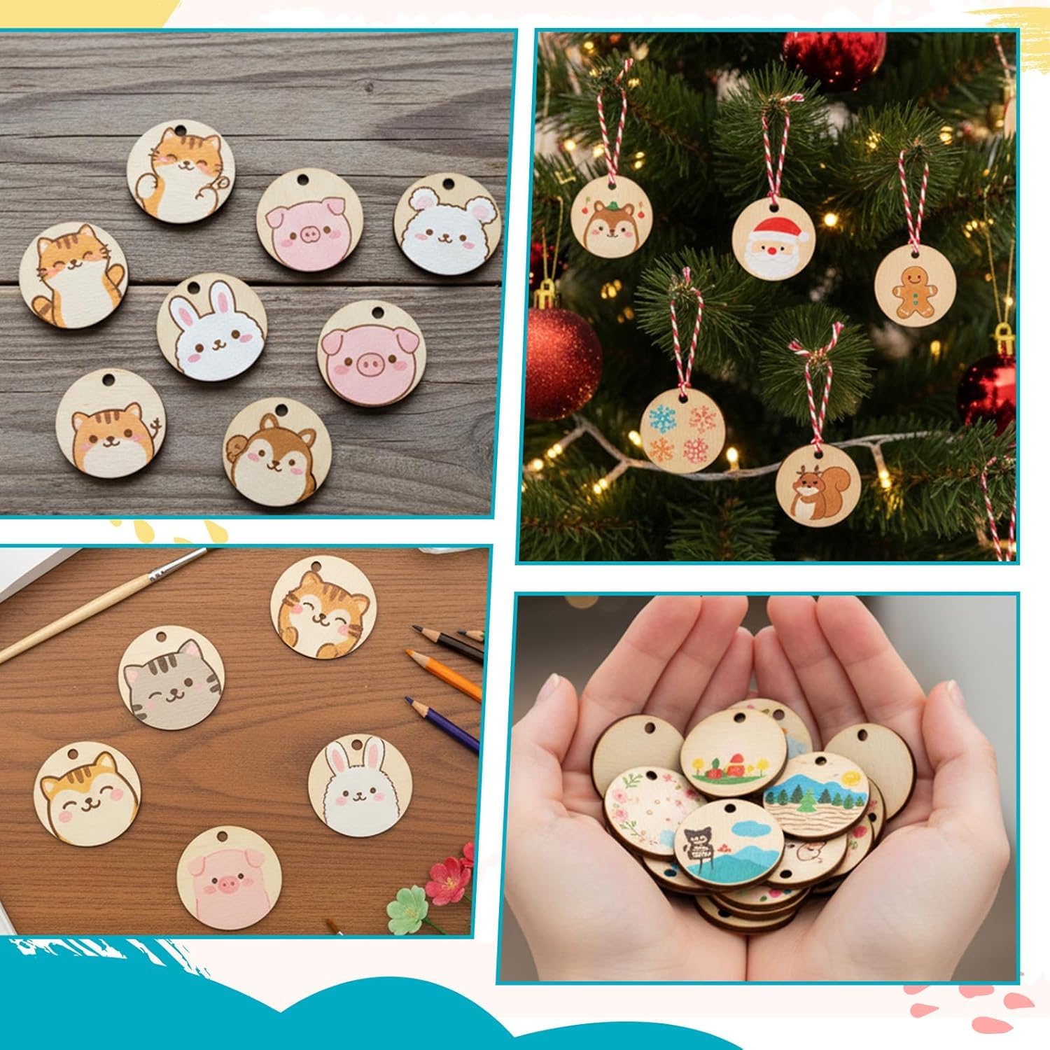 100 Pcs Blank Wooden Round Discs,1 Inch Unfinished Wooden Circles with Holes