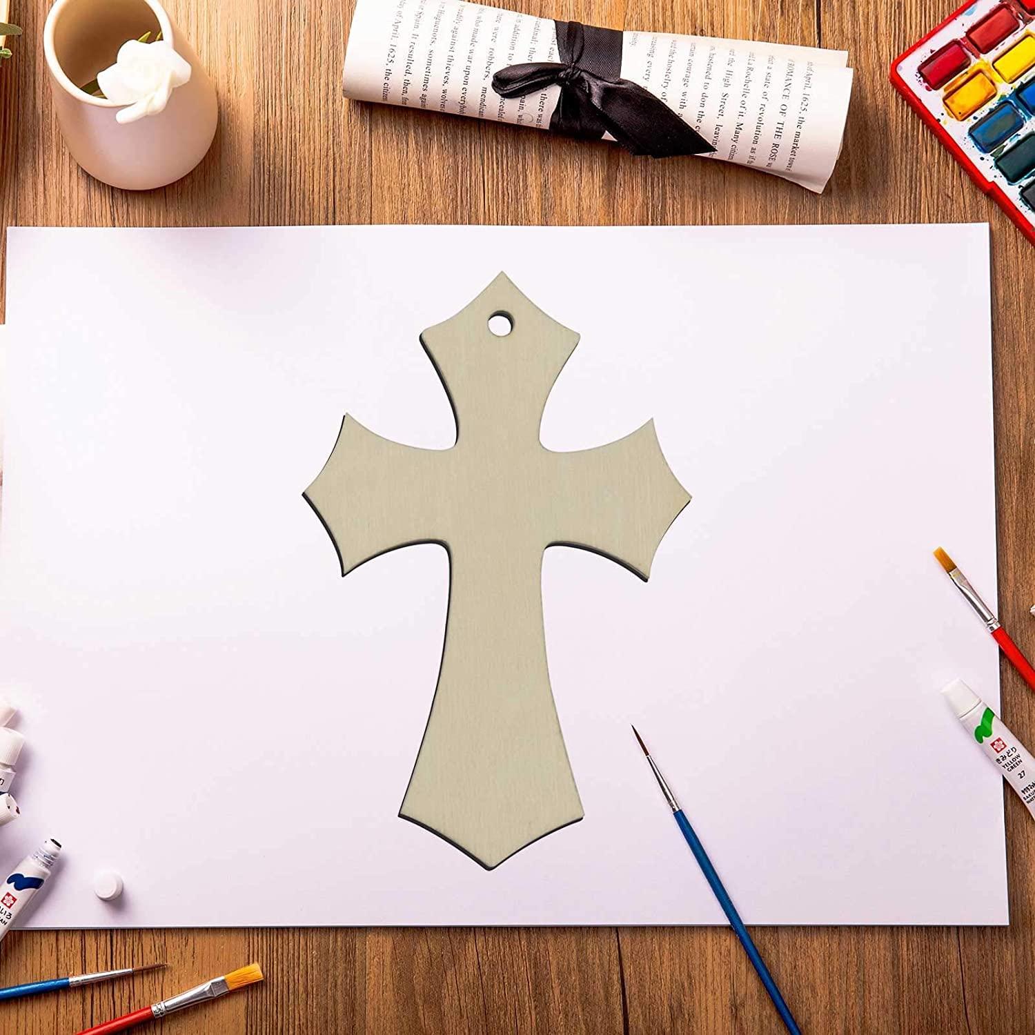 Haoser Pack of 10 Pieces Wooden Cross Sign Board, Wooden Cross Hanging Ornaments Cross Shaped Wood DIY Crafts Cutouts with Hole. - Haoser