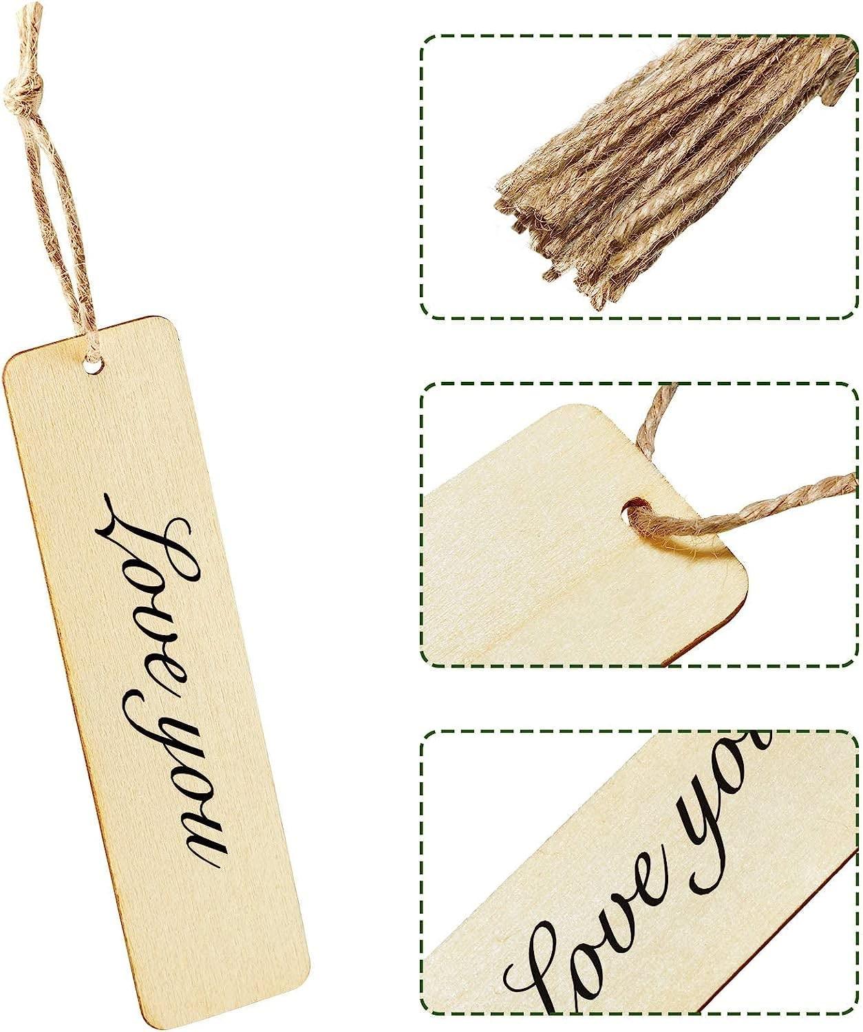 Haoser Pack 20 Wood Blank Bookmarks DIY Wooden Craft Bookmark Unfinished Wood Hanging Tags Rectangle Shape Blank Bookmark, Wooden Tags Crafts for Wedding Decor Handmade Tags Gifts Tags, - Haoser