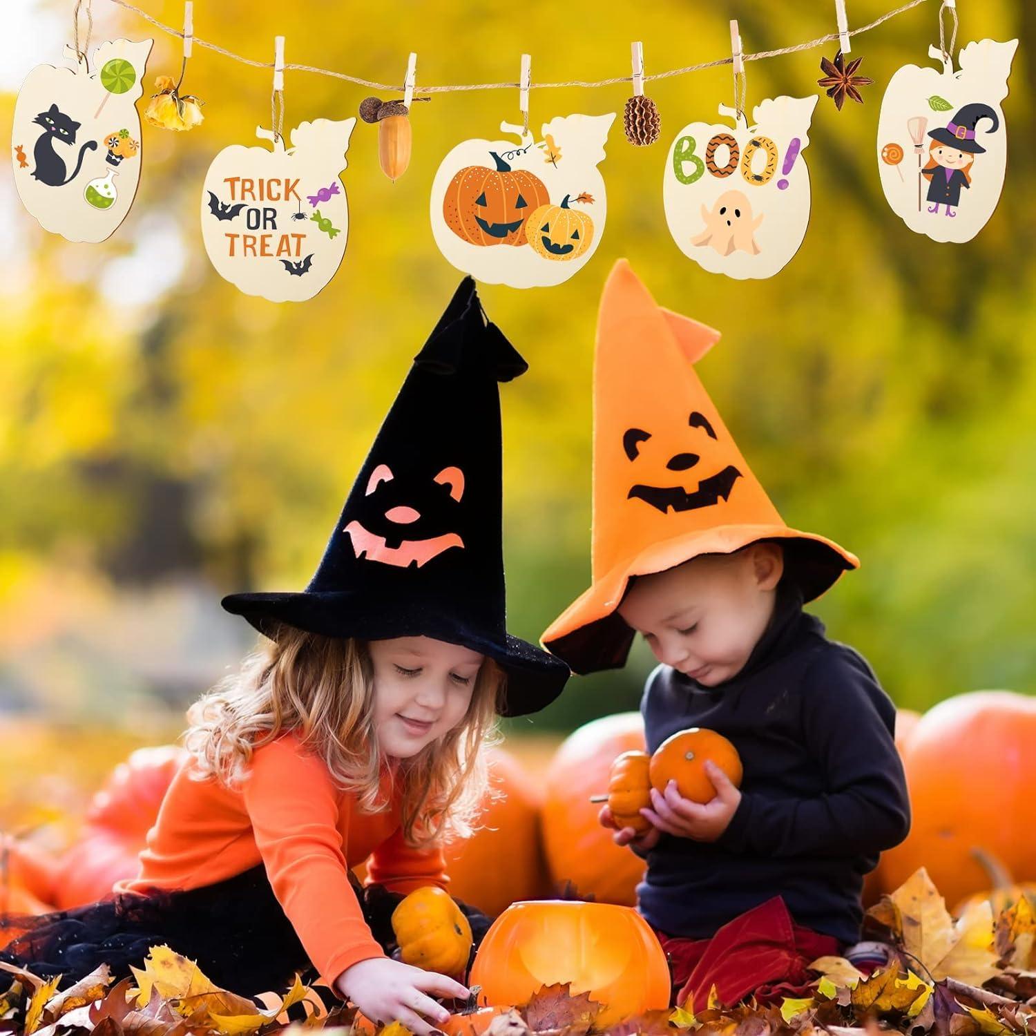 Curious Button 5 Pieces Unfinished Wooden Pumpkin Style Hanging Ornament for DIY Home Decoration, MDF Cutouts, Perfect Wooden Cutouts for Home Decor, Charming Wooden Hanging Ornaments (7x7IN) - Haoser