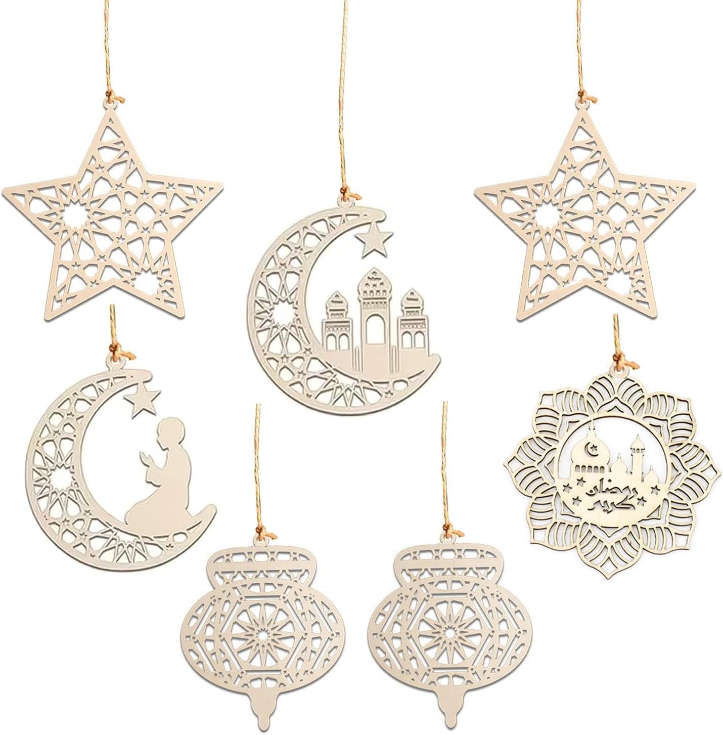 Eid Mubarak Decorations – Wooden Hanging Ornaments for Ramadan | Islamic Hanging Decor for Home