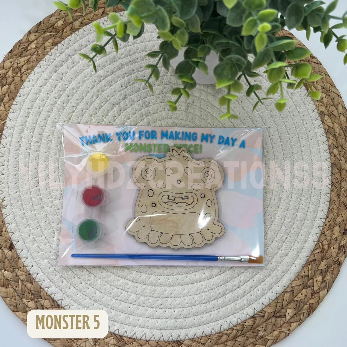 Pack of 10 Wooden Monster Birthday Party Favor Magnets – DIY Craft Kit for Kids