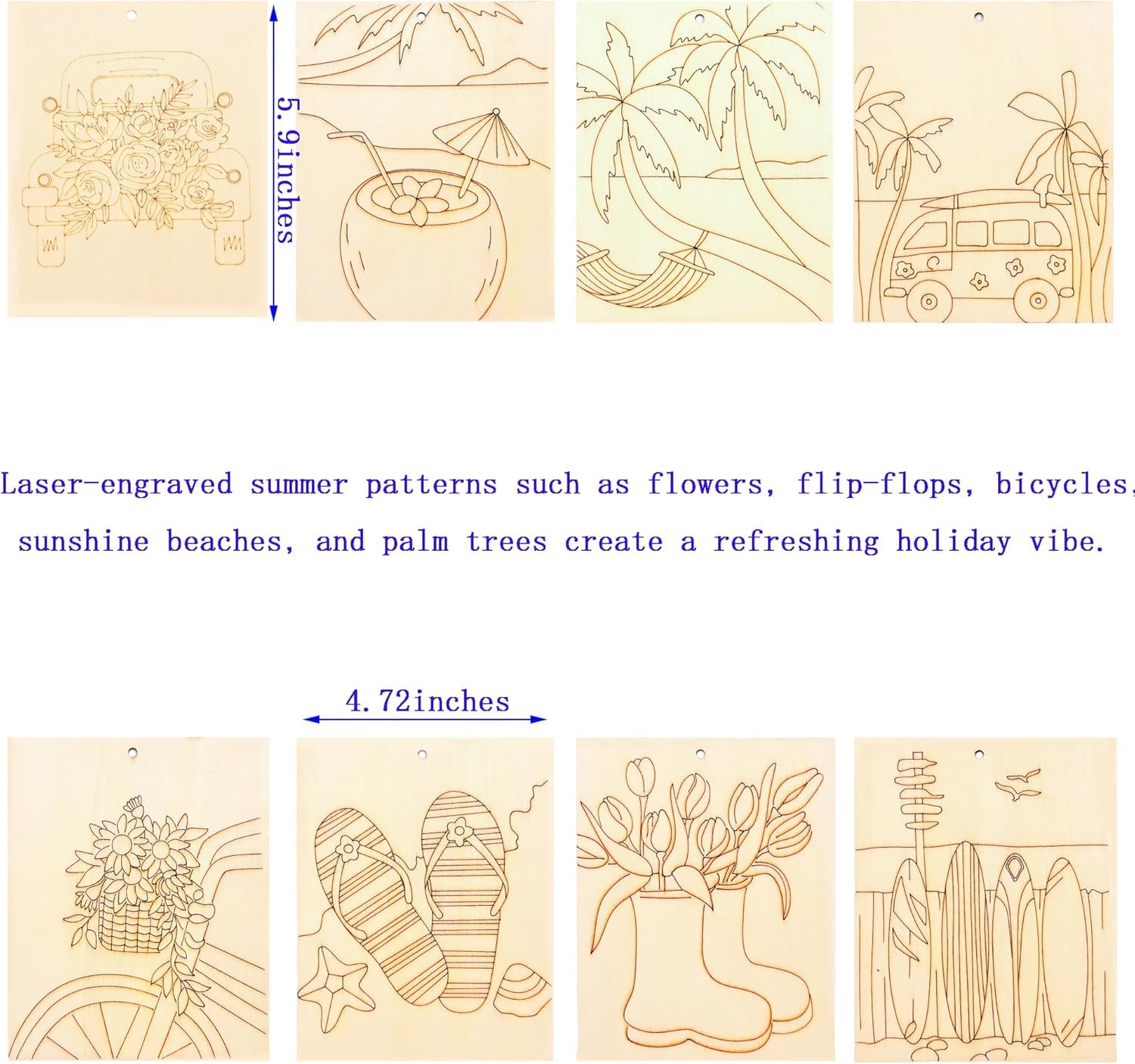 16 Pcs Wooden Summer Cutouts for Kids DIY Craft | Unfinished Wood Shapes 5.9 x 4.7 Inch
