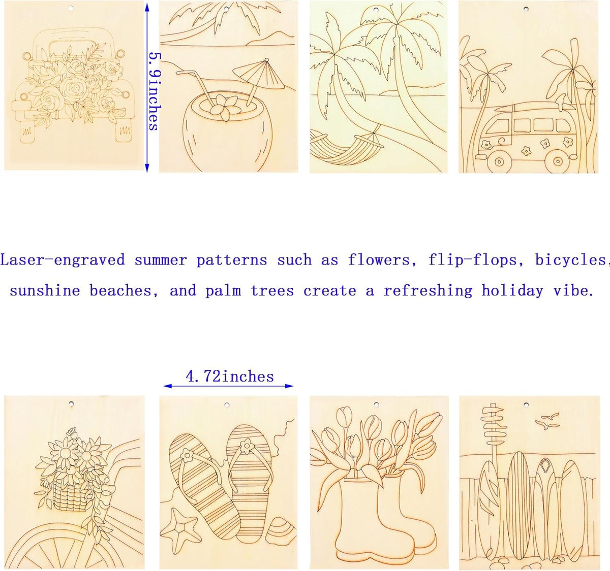 16 Pcs Wooden Summer Cutouts for Kids DIY Craft | Unfinished Wood Shapes 5.9 x 4.7 Inch