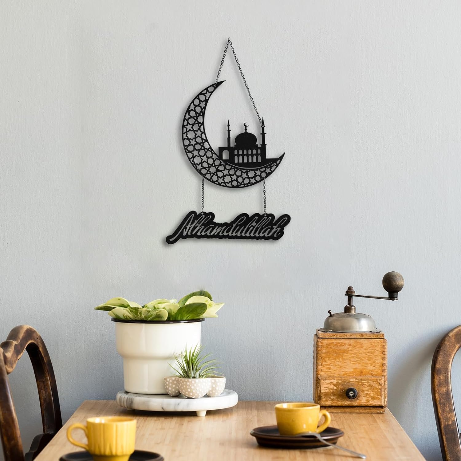 Haoser 2025 Alhamdulillah Islamic Wall Art Home Decorations Hanging Ornaments for Bedroom Living Room Outdoor Yard, Wood Muslim Prayer Sign for Ramadan Eid Mubarak Gift,ramadan decoration items