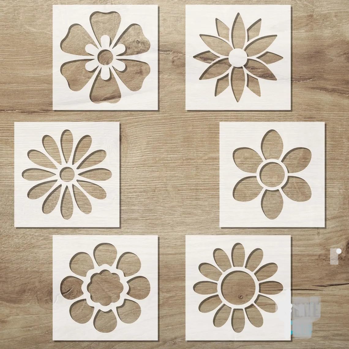 6 PCS Flower Stencil Set – 4 Inch Reusable Floral & Daisy Painting Templates for Walls, DIY Crafts, Scrapbooking, Card Making, and Furniture Decoration
