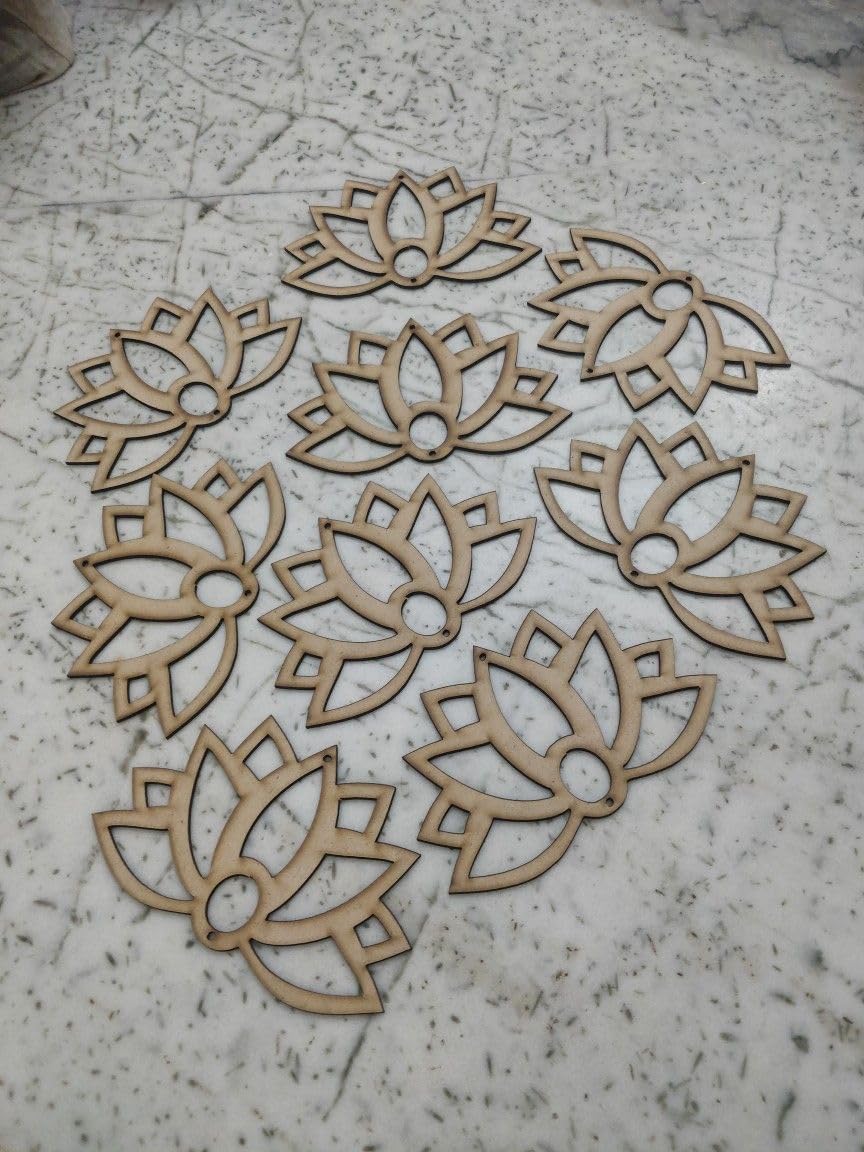 Haoser 10 Pcs Lotus MDF Cutout for Art and Craft