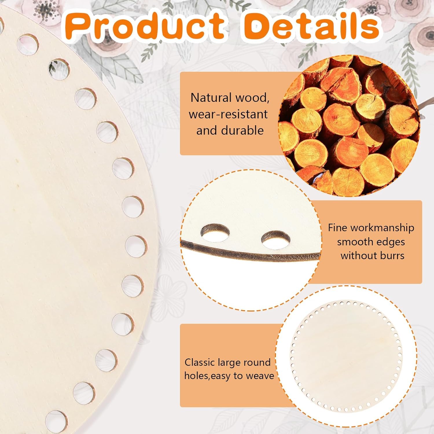 6 Pcs Wooden Crochet Basket Base – Round Weaving Basket Bottoms