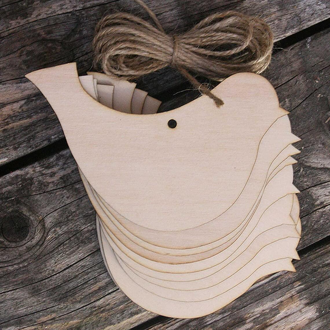 Haoser Birds Cutouts Shaped Wood DIY Craft Cutout Hanging Ornaments with Hole Hemp Ropes Gift Tag for Wedding Birthday Christmas Decoration (3.8x2.4 in, 15 Pcs) - Haoser