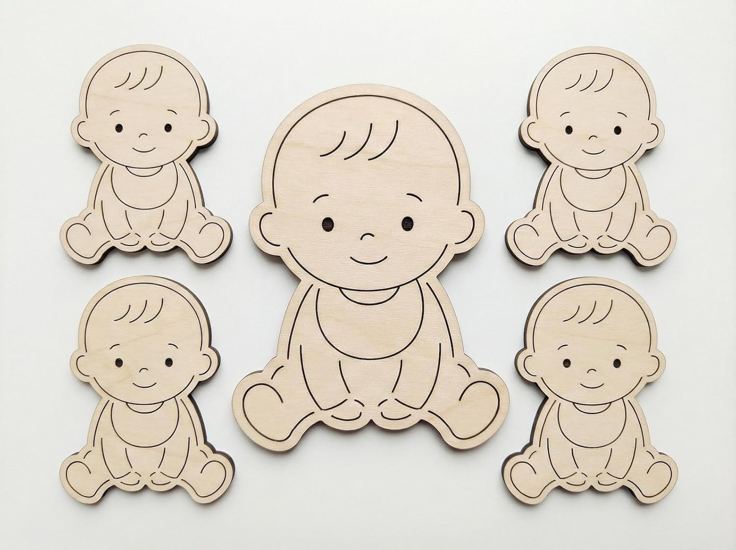 5 Pcs Baby Shape Wooden Cutouts for DIY Craft | Baby Boy Girl Silhouette