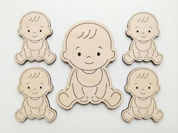 5 Pcs Baby Shape Wooden Cutouts for DIY Craft | Baby Boy Girl Silhouette