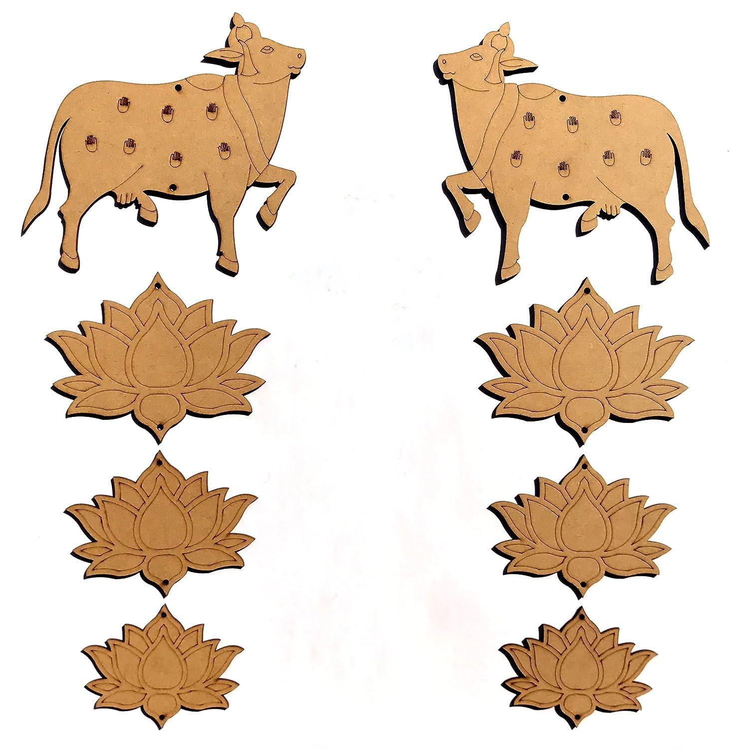 Haoser Pichwai Painting MDF Cutouts,Pichwai Cow Cutouts,Art and Craft for Diwali Decorations,Lotus Cutouts,Hanging orgnaments for Craft kit,Wall Hanging Decor(only Cutouts) - Haoser