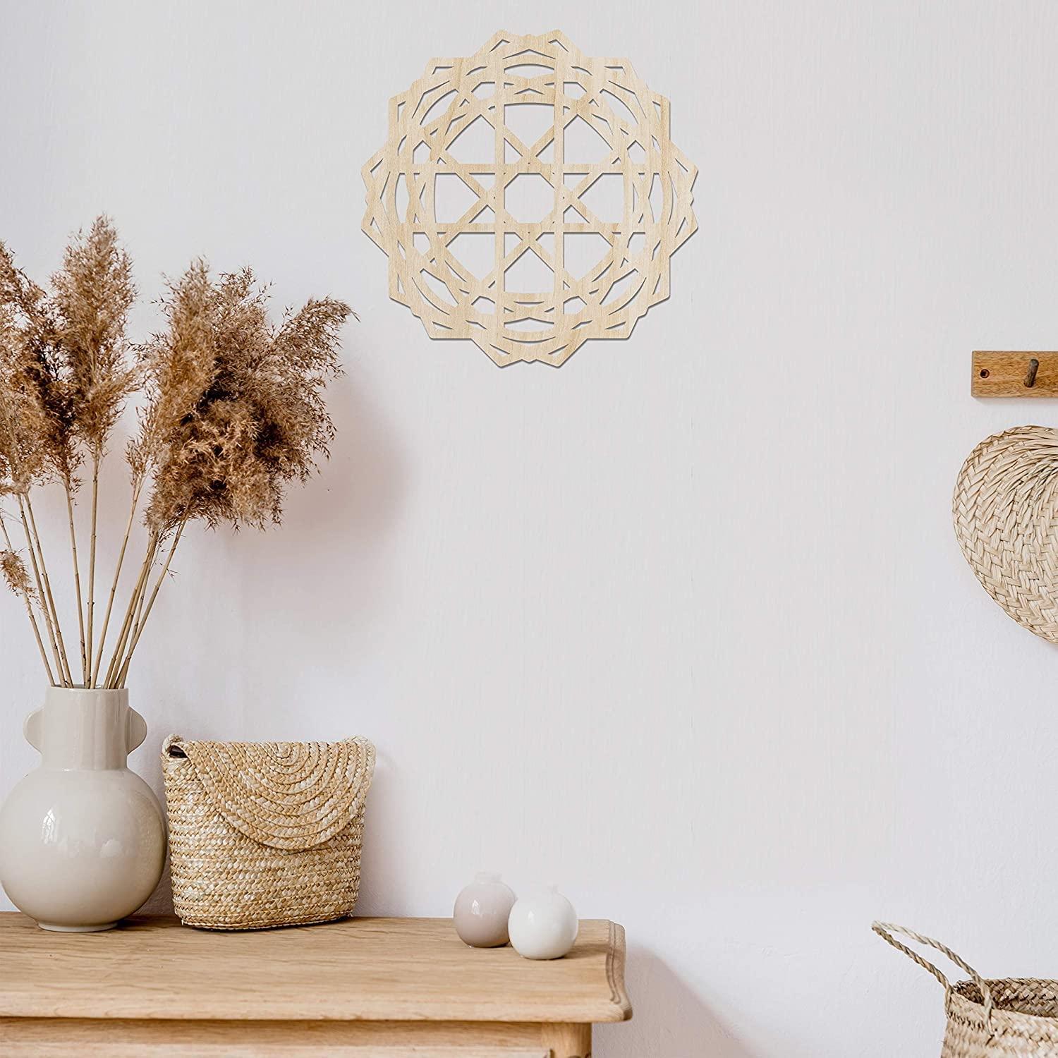 Haoser Mandala Wooden Wall Art, Traditional Star Ornament Polygonal Details, Birch Wood Plywood Rustic Wall Art Accent for Hallway Bedroom Living Room Cafes and Offices (Mandala Design-13_30CM) - Haoser
