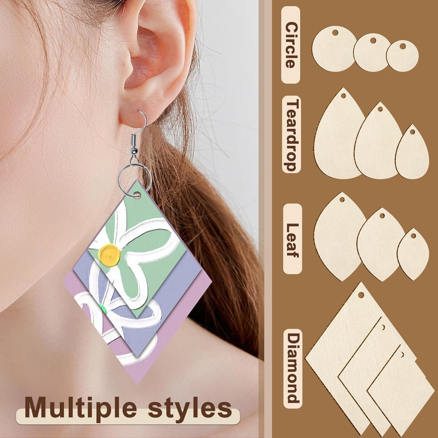 100 Pcs Unfinished Wooden Earrings Blanks – DIY Wood Earring