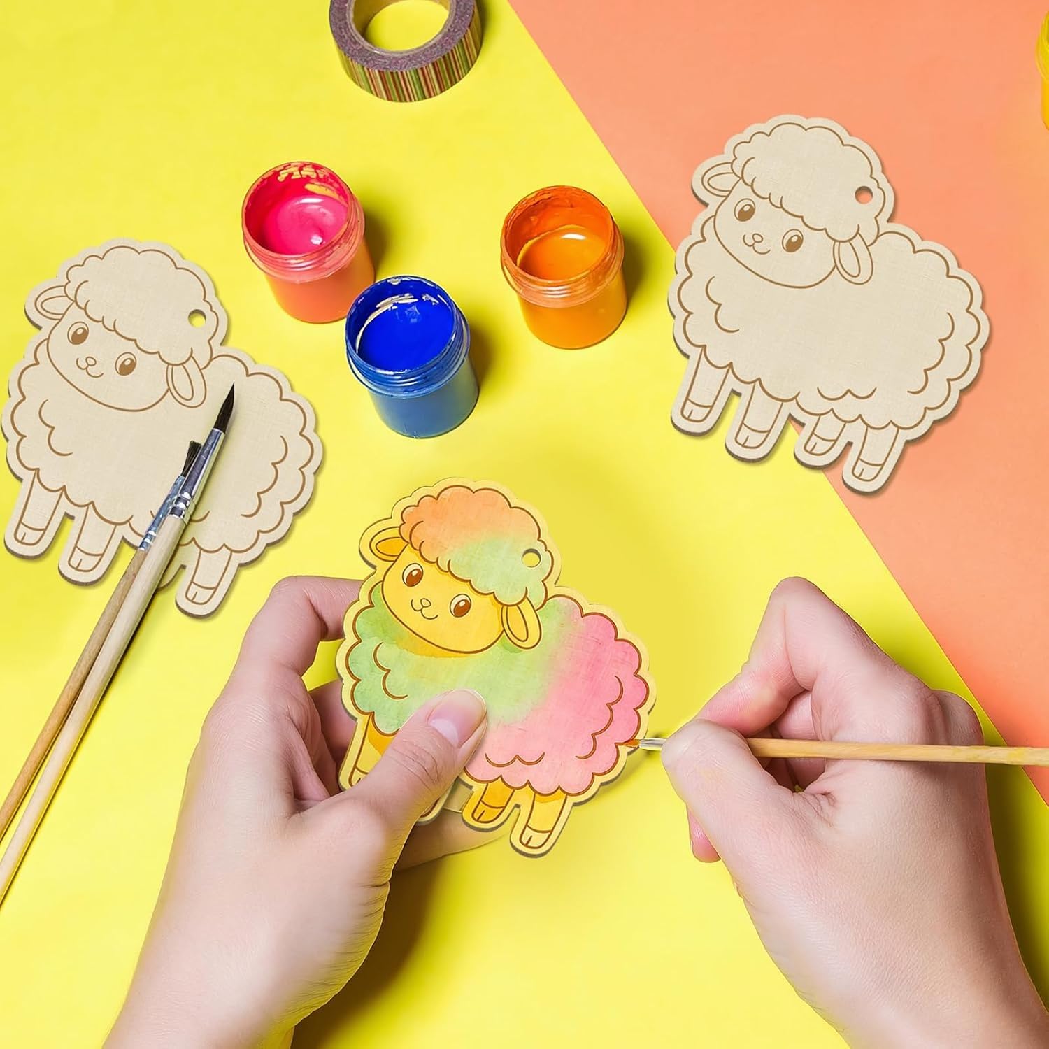 24 PCS Wooden Easter Bunny Ornaments for DIY Craft | 3.5 Inch Rabbit Cutouts