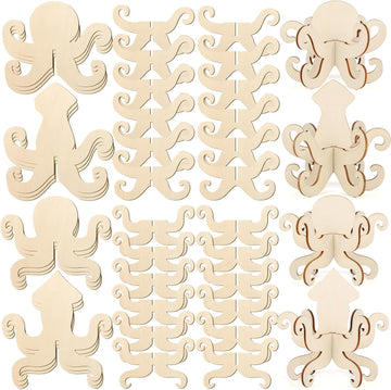 12 PCS DIY 3D Ocean Theme MDF Wooden Cutouts for Painting | Octopus Squid Craft Shapes