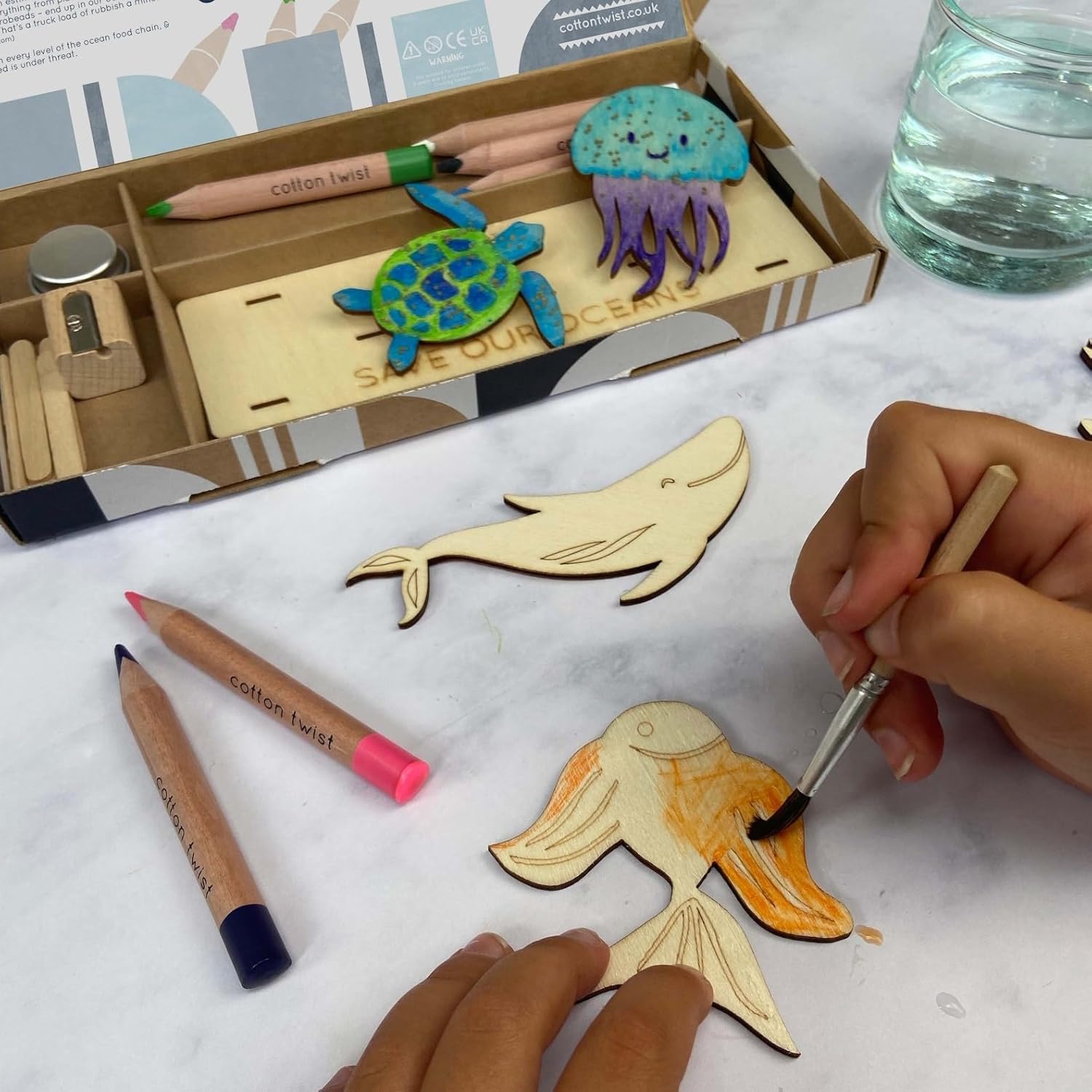 Save Our Oceans Wooden Craft Kit for Kids | 9.44 Inch MDF DIY Painting Kit