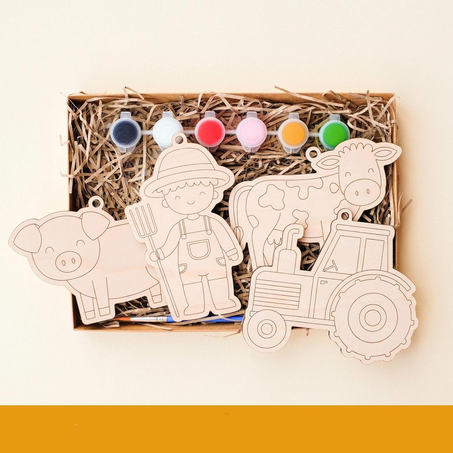 12 Pcs Farm Animal Paint Kit for Kids | DIY Craft Kit 4 Inch | Wooden Coloring Activity Set