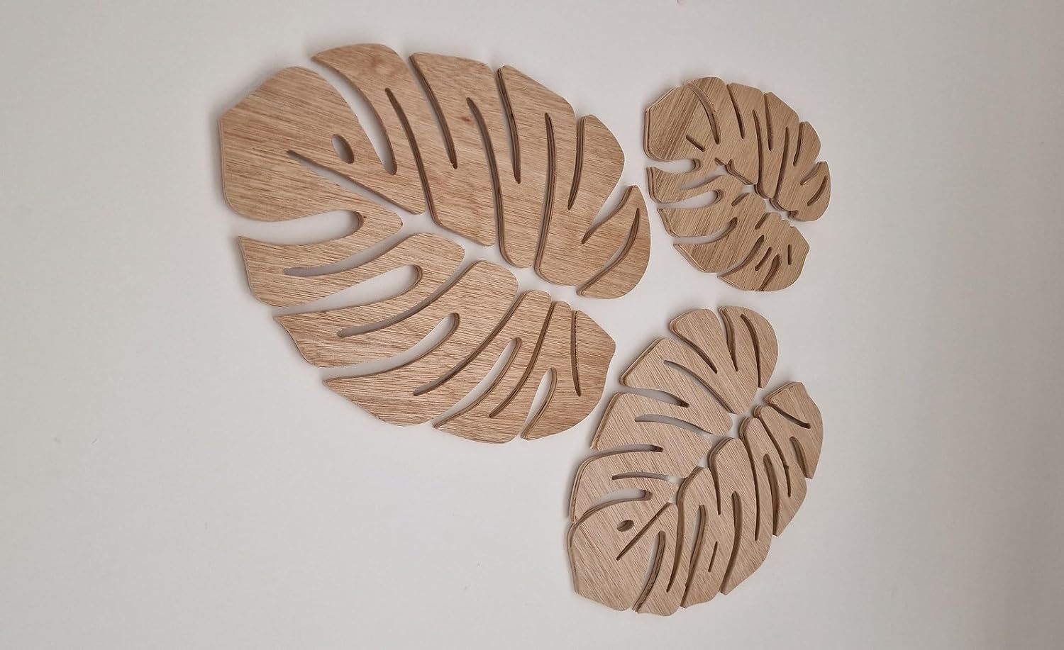 Set of 3 Monstera Leaf Wooden Wall Decor | Tropical Leaves Wall Art Panels for Living Room