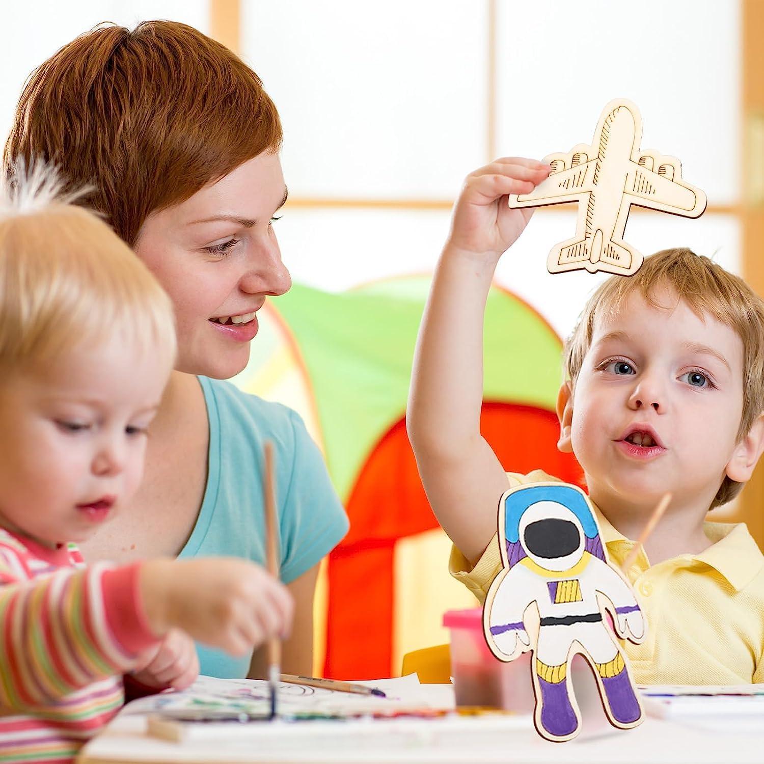 Haoser Set 18 Unfinished Wooden Cutouts Wooden Paint Crafts for Decoration Kids DIY Craft Art Project, MDF Cutouts for Art and Craft,(2 Pcs in Each Shape) (4.9x2.8 Inch) Pack of 2 - Haoser