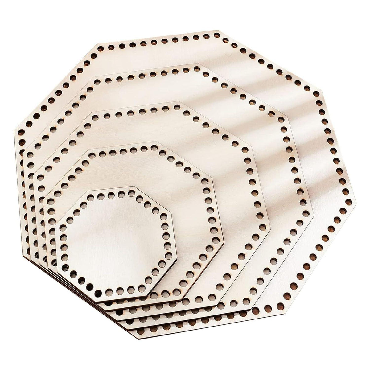 Haoser Hexagonal Wooden Basket Bottom Wooden Base Shape Blank Crochet Base for DIY Basket Craft Weaving Making Supplies, Unfinished Wooden Base Laser Cut with Hole (5 Pieces, 5 Sizes) - Haoser