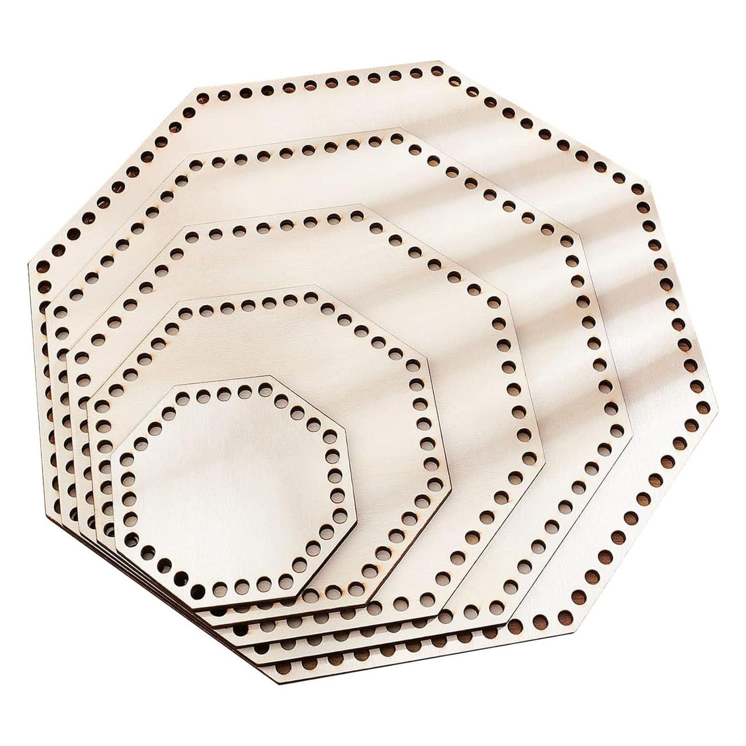 Haoser Hexagonal Wooden Basket Bottom Wooden Base Shape Blank Crochet Base for DIY Basket Craft Weaving Making Supplies, Unfinished Wooden Base Laser Cut with Hole (5 Pieces, 5 Sizes) - Haoser