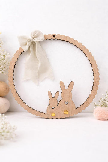 Easter Bunny Wooden Round Door Hanger 12 Inch | Spring Wreath Sign