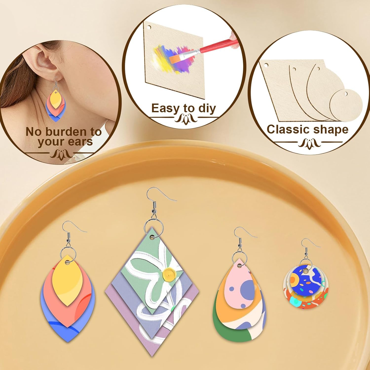 100 Pcs Unfinished Wooden Earrings Blanks – DIY Wood Earring