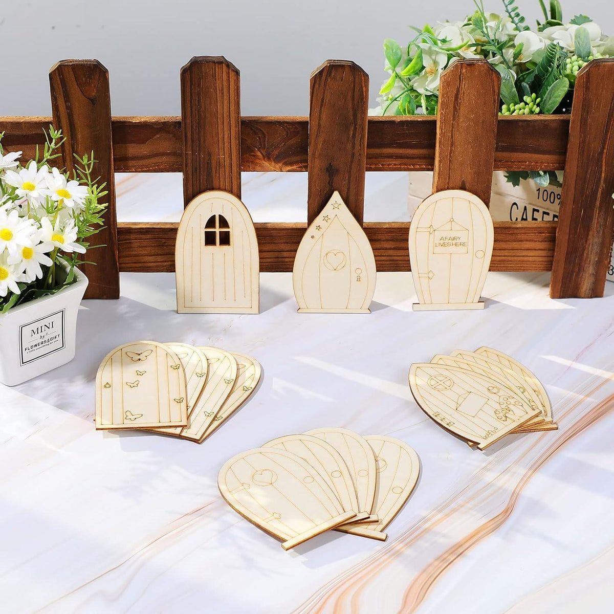 Haoser 48 Pcs Fairy Door Wooden Garden Doors Craft Mini Window Fairy House DIY Kit Unfinished Miniature Door Unpainted Fairy Window Accessories for Wall Home Party Decoration (Delicate Style) - Haoser