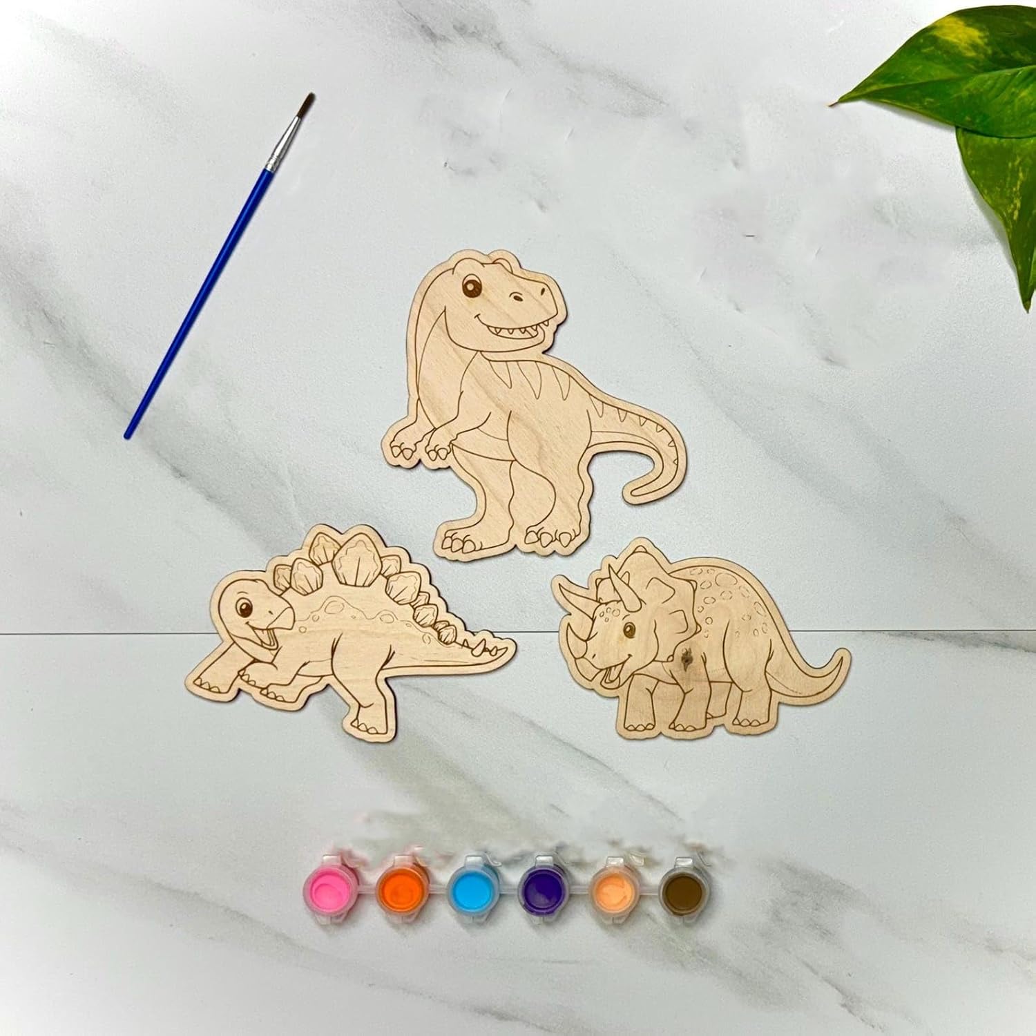 3 Pcs DIY Dinosaur Painting Kit for Kids | 5 Inch MDF Wooden Craft Shapes