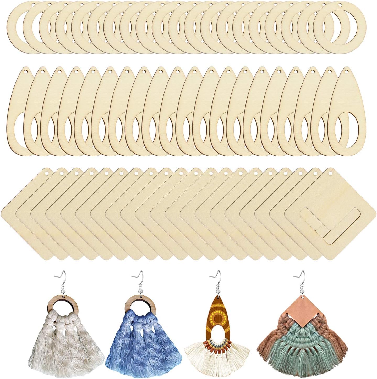 60 PCS Unfinished Wooden Earring Blanks – DIY Mixed Shapes for Jewelry Making