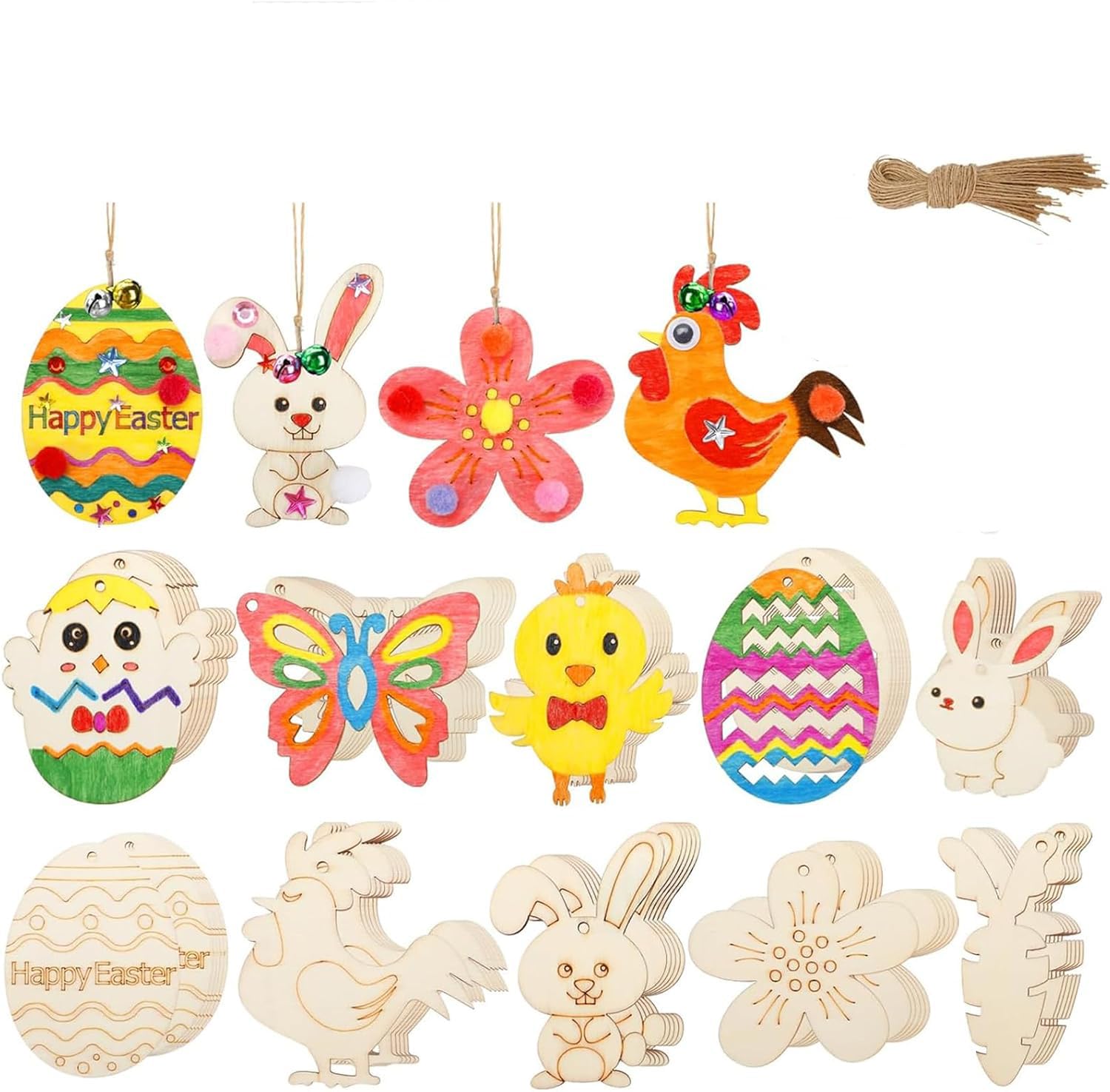 10 PCS Easter Crafts for Kids – Wooden Bunny Cutouts Painting Kit (3.1 x 2.3 inch) | DIY Easter Bunny Art & Craft Set