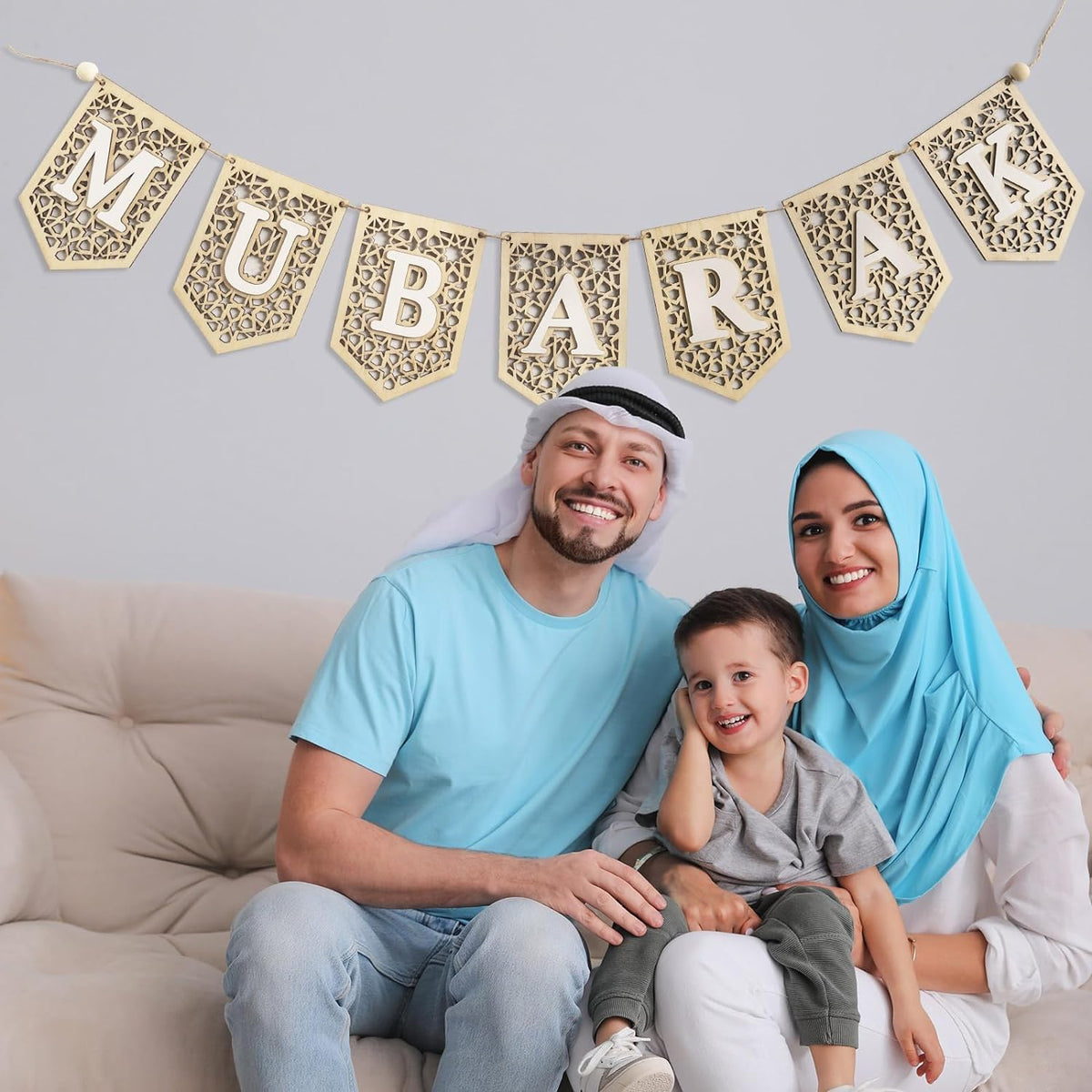 Haoser Ramadan Mubarak Banner Decorations for Home 2024 Black Eid Wooden Sign Ramadan Kareem Wood Garland Islamic Muslim Mosque Door Fireplace Hanging Decor Ramadan Gifts(Only Mubarak Banner)