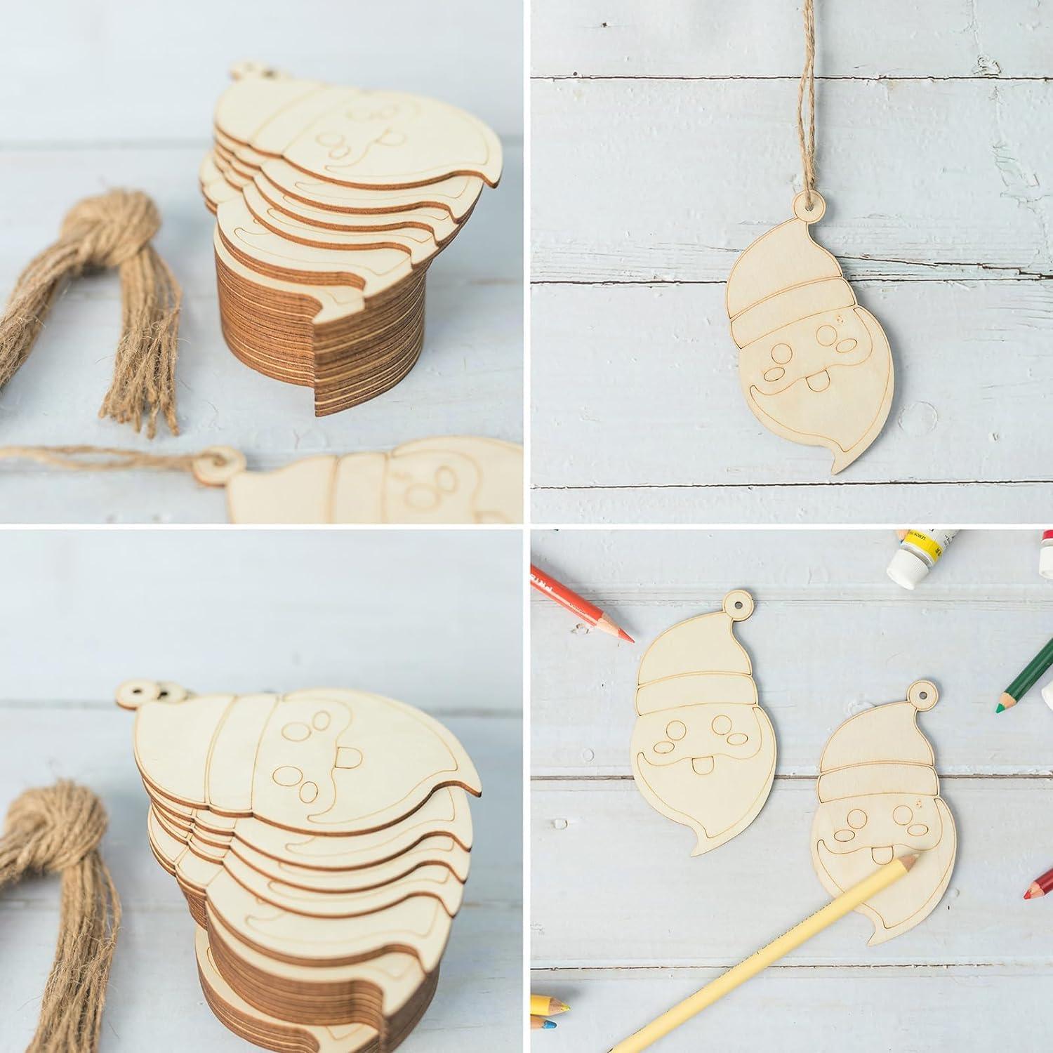 Haoser Christmas Santa Claus Wooden Craft Blank Wood Board Wall Art Unfinished Ornaments for Christmas Wedding Birthday Party Christmas Thanksgiving Day Decoration 12Pcs - Haoser